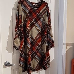 Plus-Sized Plaid Design Dress